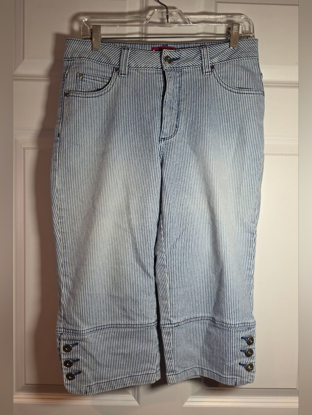 Westport Denim Light Blue Cotton Blend Striped Women’s Capri Jeans Sz 8